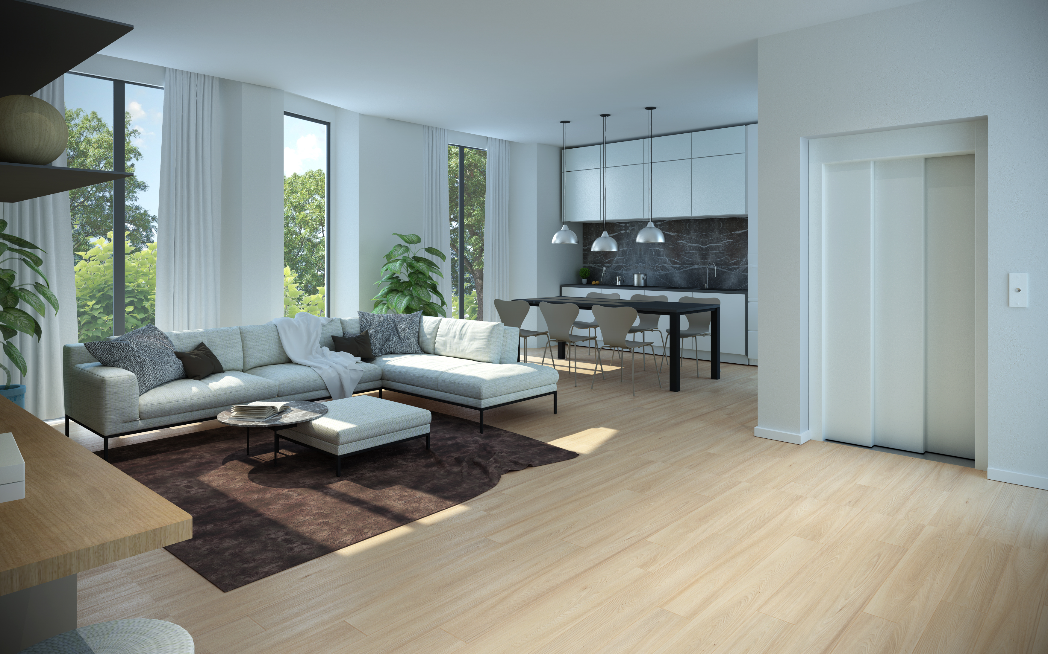 Home elevator integrated into a living space